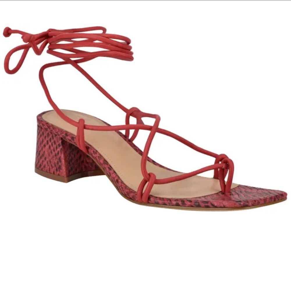 Marc Fisher Jacinda Snakeskin Coral Leather Square Toe Lace Up Sandals Size 8